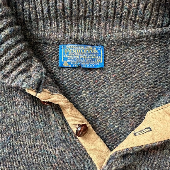 Vintage Pendleton Pure Virgin Wool Sweater Suede Elbow Patches Academia - Picture 2 of 6